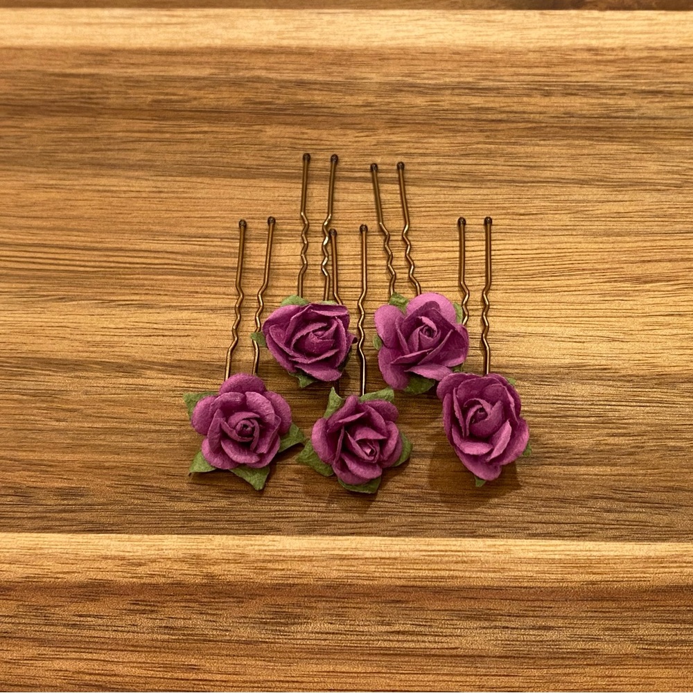 Handmade Fuchsia Flower Hair Pins, Pink/Purple, Set of 5 Bobby Pins